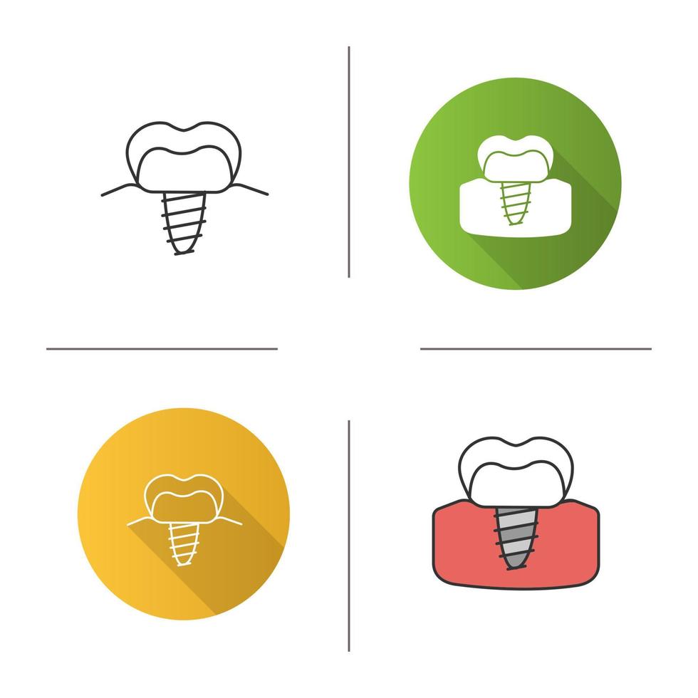 icono de implante dental. implante endoóseo. diseño plano, estilos lineales y de color. ilustraciones vectoriales aisladas vector