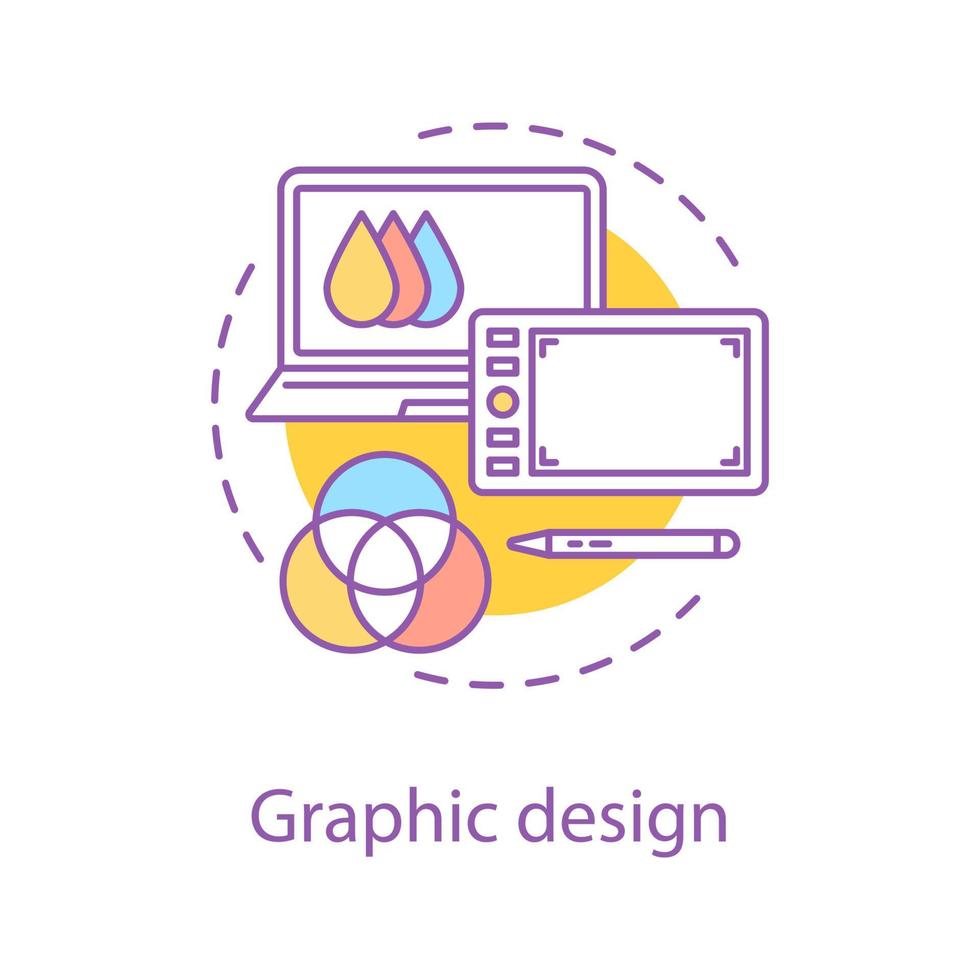 icono de concepto gráfico de computadora. ilustración de línea fina de idea de arte y diseño. software de gráficos. dibujo de contorno aislado vectorial vector