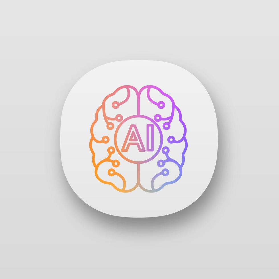 Artificial intelligence app icon. UI UX user interface. Digital brain. Neurotechnology. AI. Web or mobile application. Vector isolated illustration