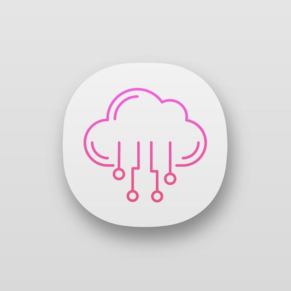 Cloud computing app icon. UI UX user interface. Data cloud. Artificial intelligence. Database. Big data. Web or mobile application. Vector isolated illustration
