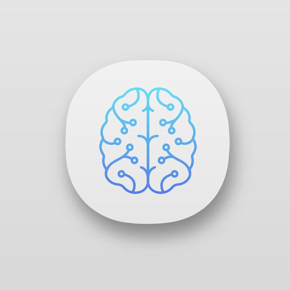 AI app icon. UI UX user interface. Digital brain. Artificial intelligence. Neurotechnology. Neural network. Machine learning. Web or mobile application. Vector isolated illustration