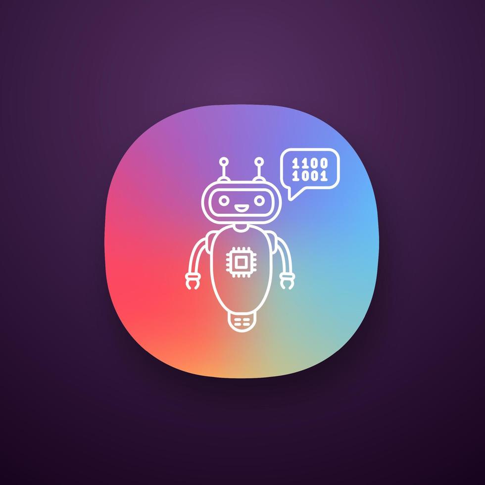 Chatbot coding app icon. UI UX user interface. Talkbot with chip insert. Codebot. Code writing virtual assistant. Online helper. Modern robot. Web or mobile application. Vector isolated illustration