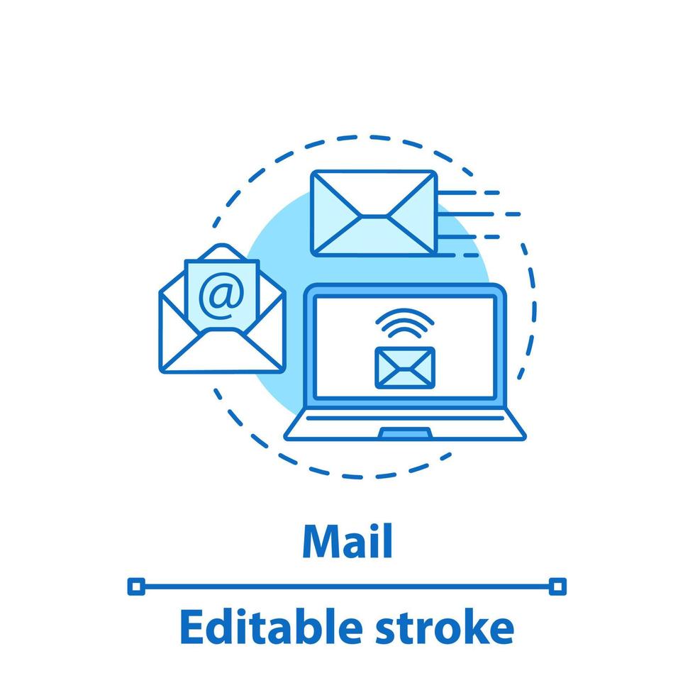 icono del concepto de correo electrónico. envío. Ilustración de línea fina de idea de comunicación en línea. enviando carta. dibujo de contorno aislado vectorial. trazo editable vector