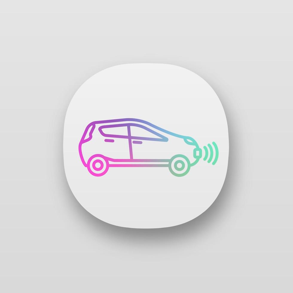 Smart car in side view app icon. NFC auto. Intelligent vehicle. UI UX interface. Web or mobile application. Self driving automobile. Autonomous car. Driverless vehicle. Vector isolated illustration