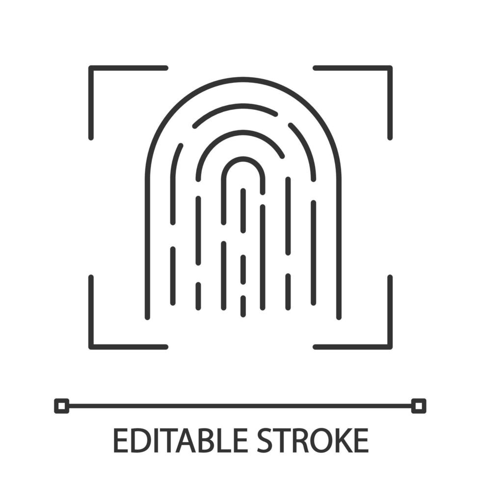 Fingerprint scanning linear icon. Touch id. Thin line illustration. Biometric identification. Fingerprint recognition. Cryptographic signature. Vector isolated outline drawing. Editable stroke