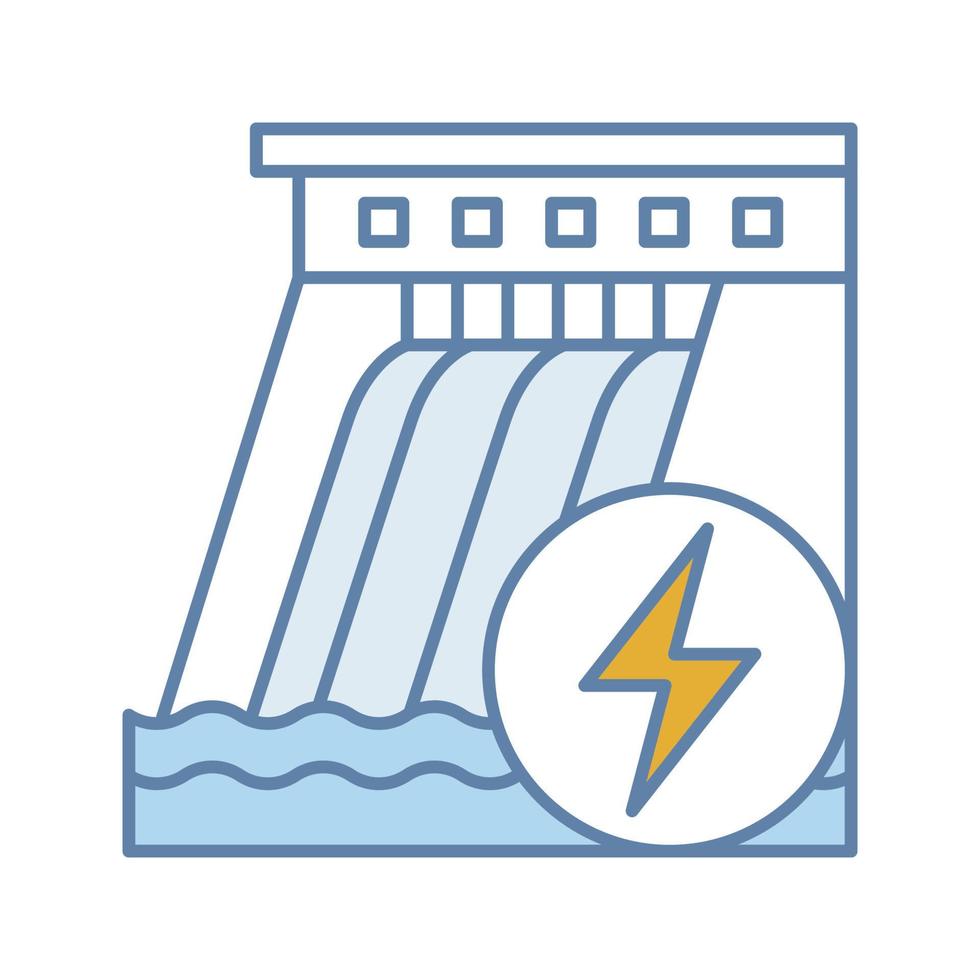 Hydroelectric dam color icon. Water energy plant. Hydropower. Hydroelectricity. Isolated vector illustration