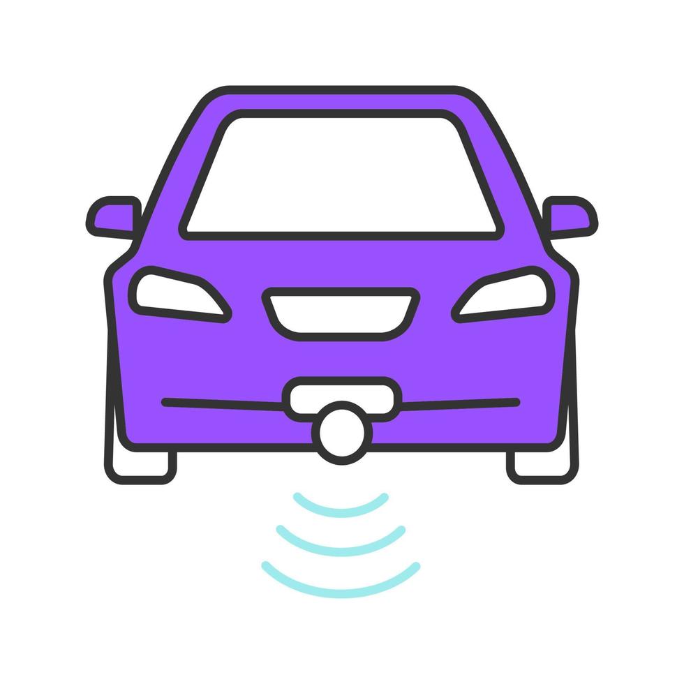 coche inteligente en el icono de color de vista frontal. nfc auto. vehículo inteligente. Automóvil autónomo. coche autónomo. vehículo sin conductor. ilustración vectorial aislada vector