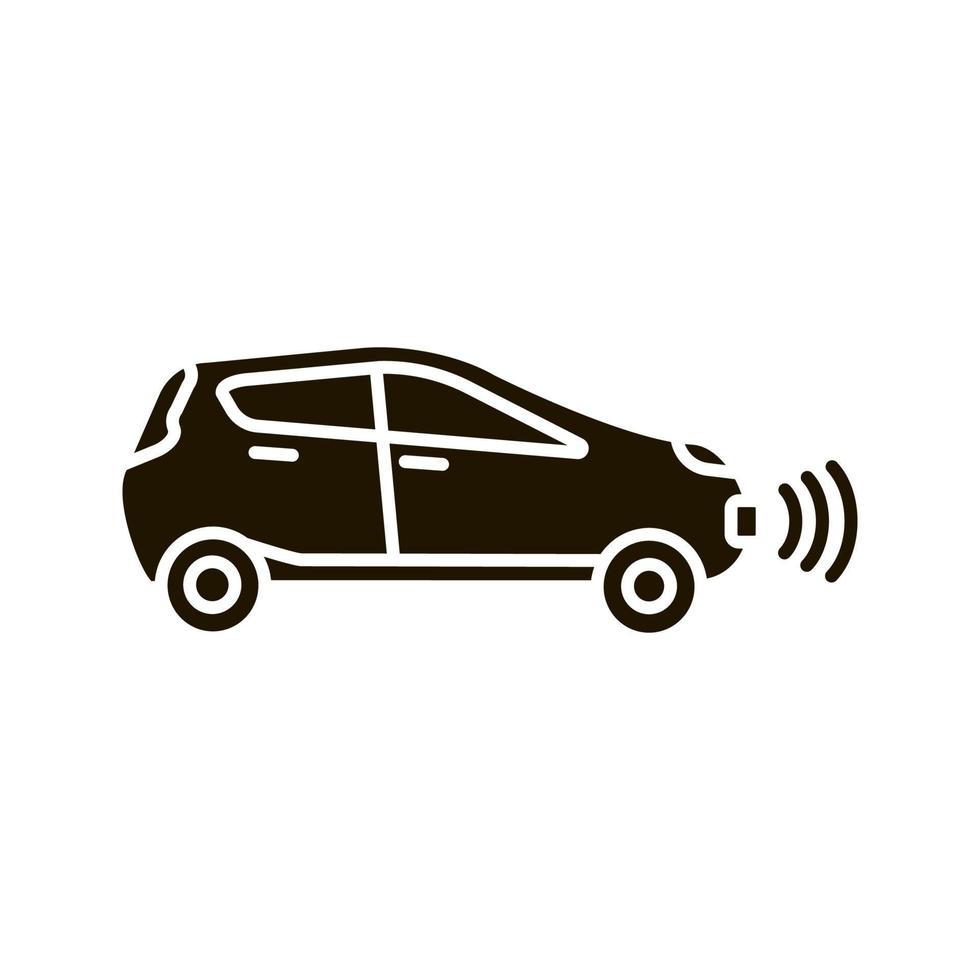 Smart car in side view glyph icon. NFC auto. Intelligent vehicle. Silhouette symbol. Negative space. Self driving automobile. Autonomous car. Driverless vehicle. Vector isolated illustration