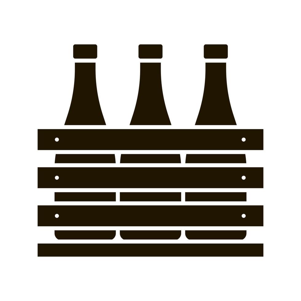 Beer case glyph icon. Wine or champagne bottles in wooden crate. Milk bottles in wooden box. Silhouette symbol. Negative space. Vector isolated illustration