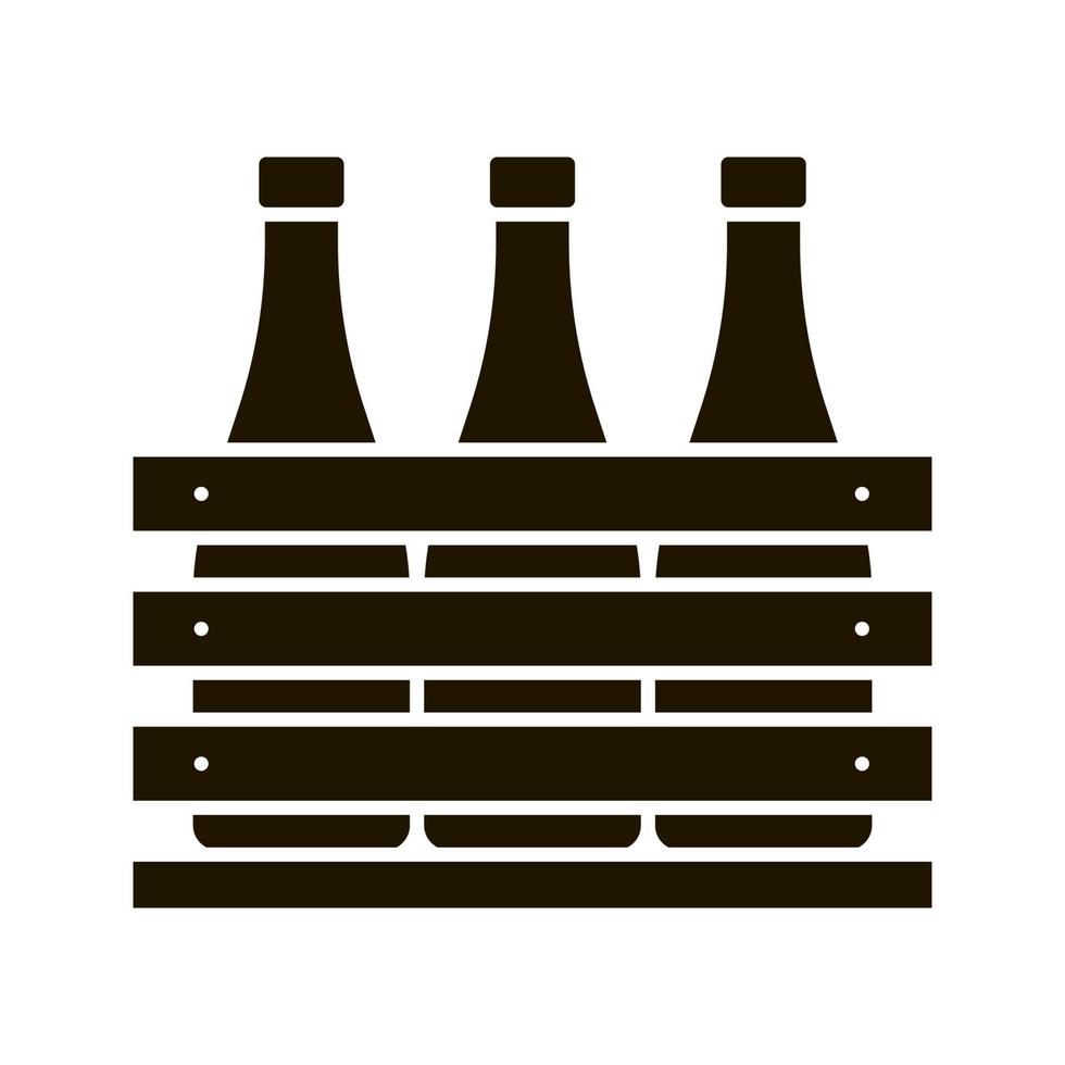 Beer case glyph icon. Wine or champagne bottles in wooden crate. Milk bottles in wooden box. Silhouette symbol. Negative space. Vector isolated illustration