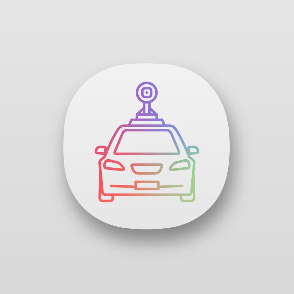 coche inteligente en el icono de la aplicación de vista frontal. nfc auto con cámara de techo y sensor de radar. interfaz de usuario ui ux. aplicación web o móvil. Automóvil autónomo. coche autónomo. vector ilustración aislada