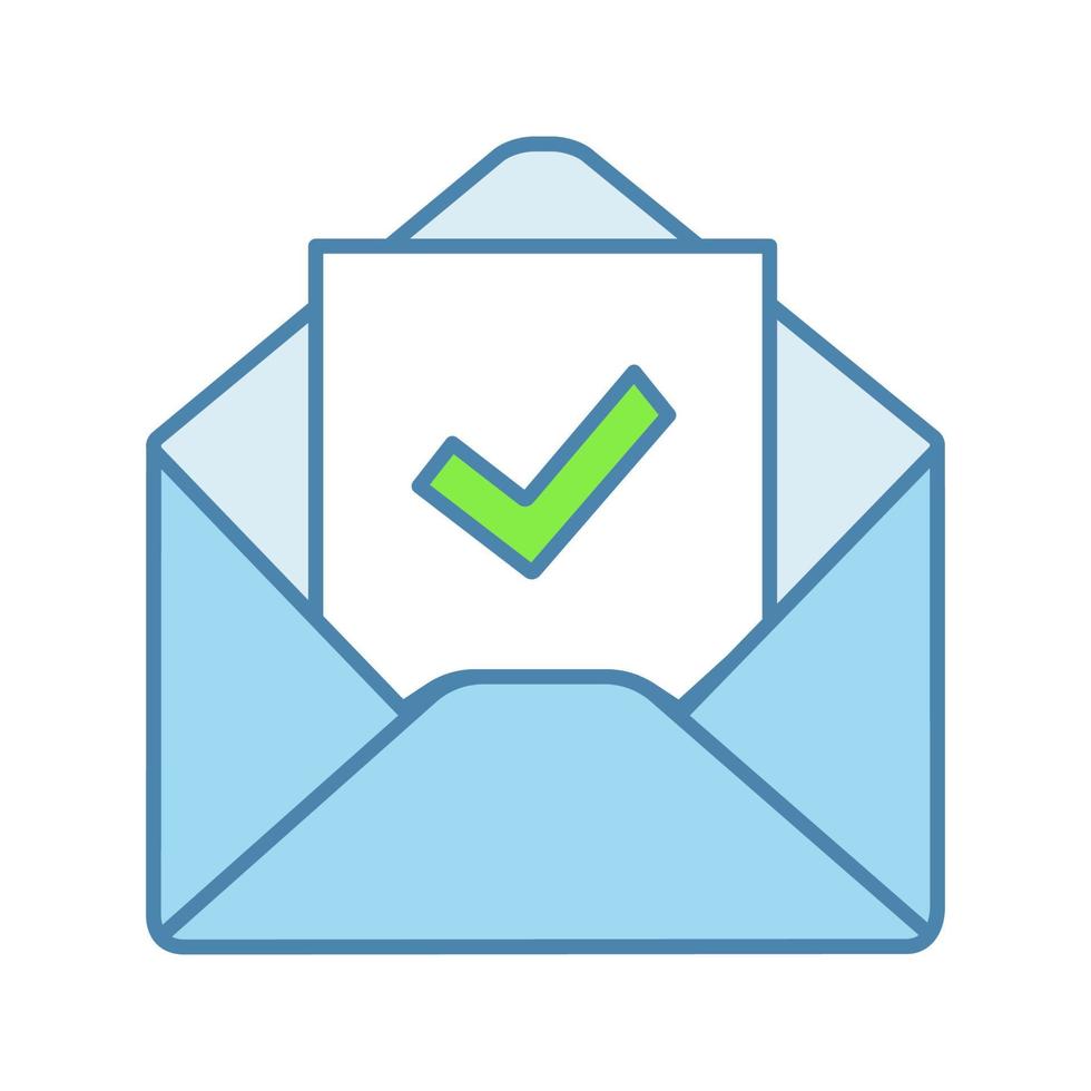 Email confirmation color icon. E-mail approval response. Hiring letter. Email with check mark. Employment verification letter. Isolated vector illustration