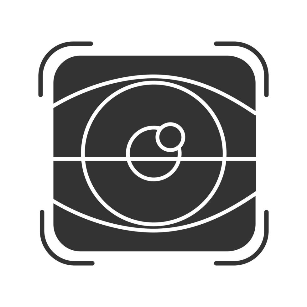 Retina scan glyph icon. Optometry. Eye authentication. Silhouette symbol. Negative space. Vector isolated illustration