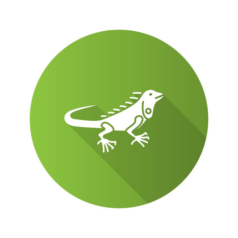 icono de glifo de larga sombra de diseño plano de iguana. lagarto herbívoro. ilustración de silueta de vector