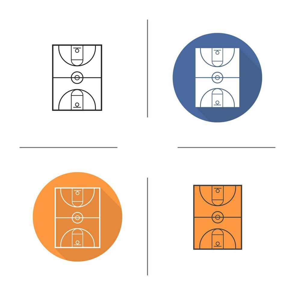 icono de la cancha de baloncesto. diseño plano, estilos lineales y de color. ilustraciones vectoriales aisladas vector