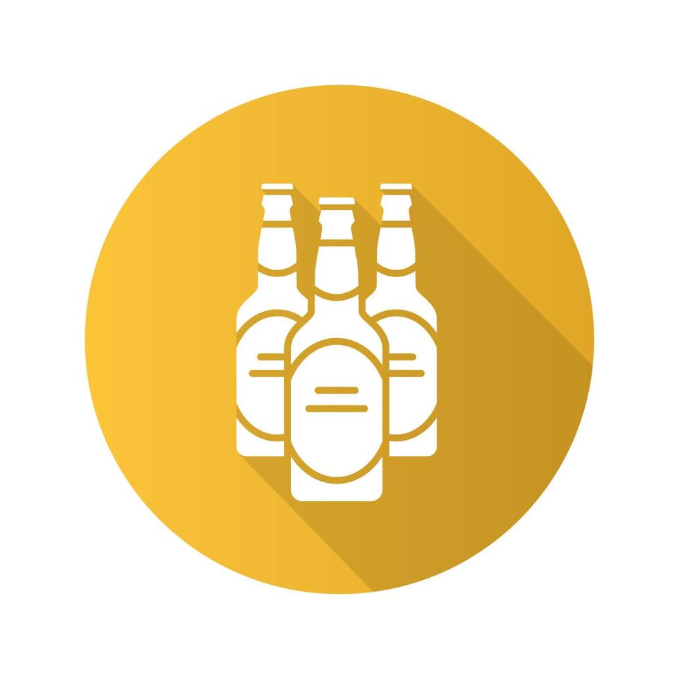 icono de la larga sombra de diseño plano de botellas de cerveza. símbolo de silueta vectorial vector