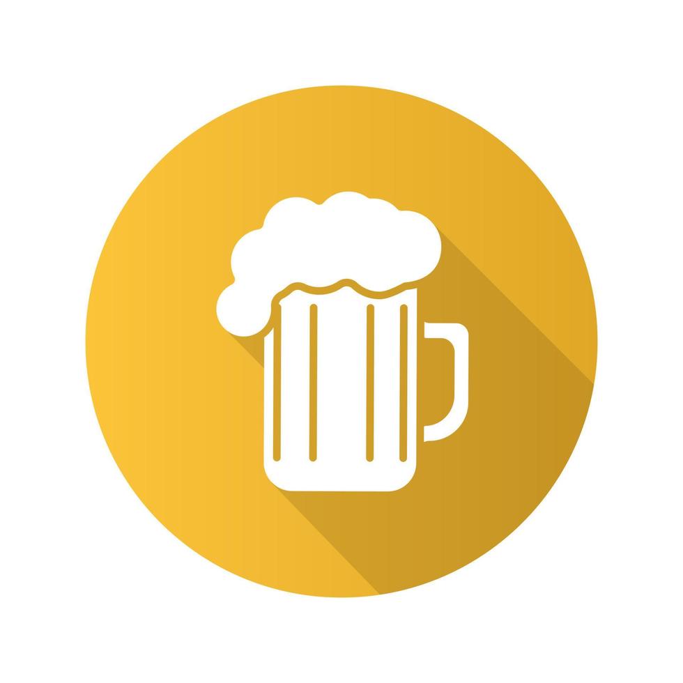 icono de la larga sombra de diseño plano de vaso de cerveza. símbolo de la silueta del vector