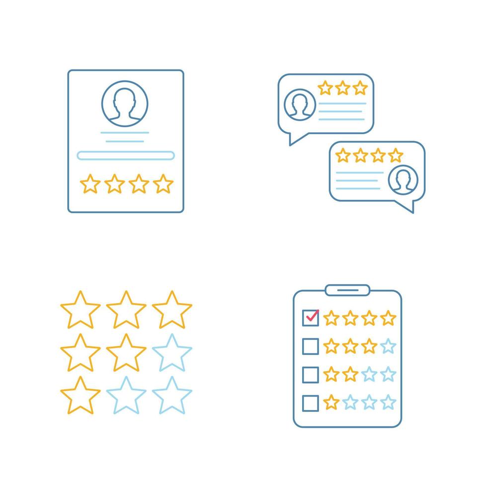 Rating color icons set. Customer review, feedback, rating scale, survey. Isolated vector illustrations