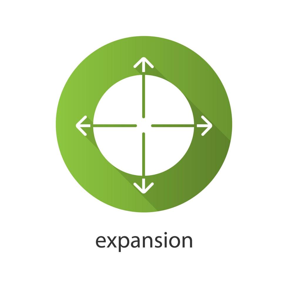 Expansion flat design long shadow icon. Expand abstract metaphor. Vector silhouette symbol