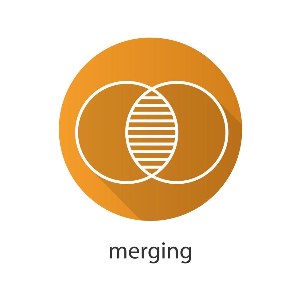 Merging flat linear long shadow icon. Cell absorption. Integration abstract metaphor. Vector line symbol