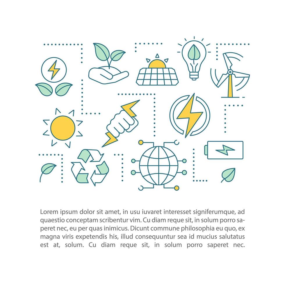 Eco energy concept linear illustrations. Green technology. Alternative energy. Article, brochure, magazine page layout. Thin line icons with text boxes. Clean power. Vector isolated outline drawing
