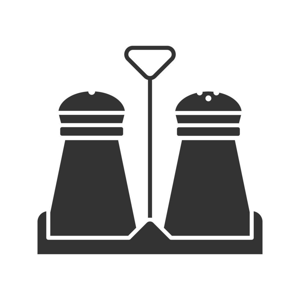 Salt and pepper shakers glyph icon. Silhouette symbol. Spice. Negative space. Vector isolated illustration