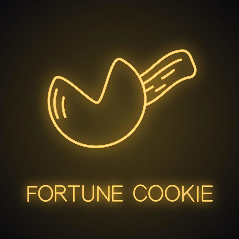 Fortune cookie neon light icon. Glowing sign. Cookie prediction. Vector isolated illustration