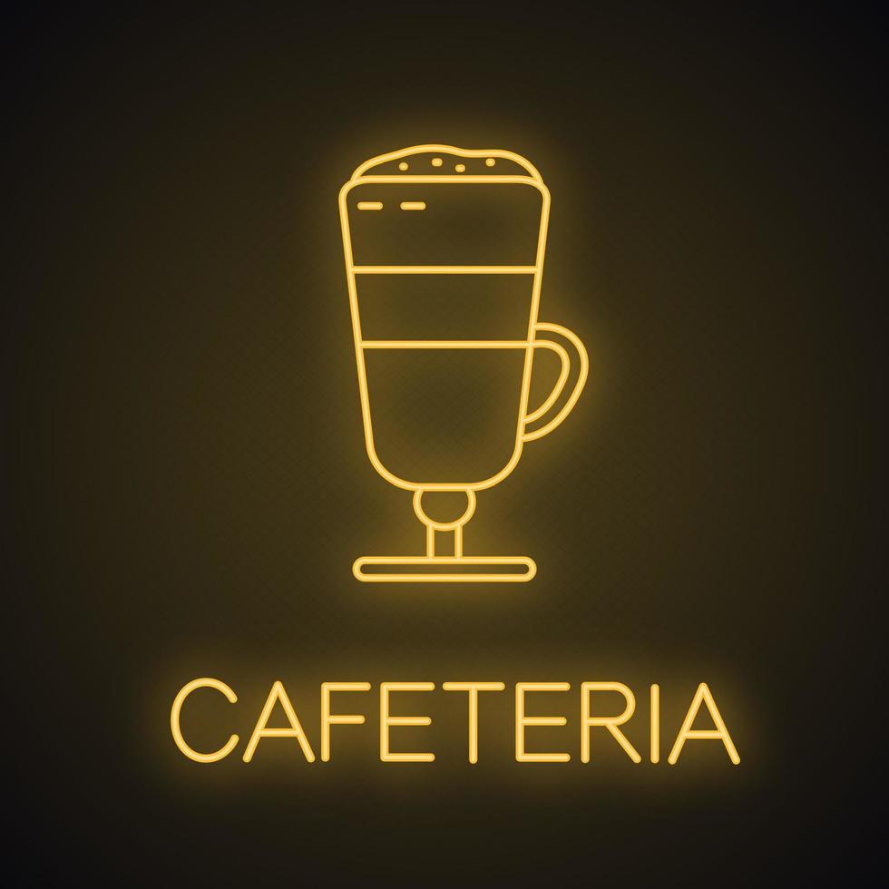 Latte macchiato neon light icon. Cofee house glowing sign. Cafeteria. Vector isolated illustration