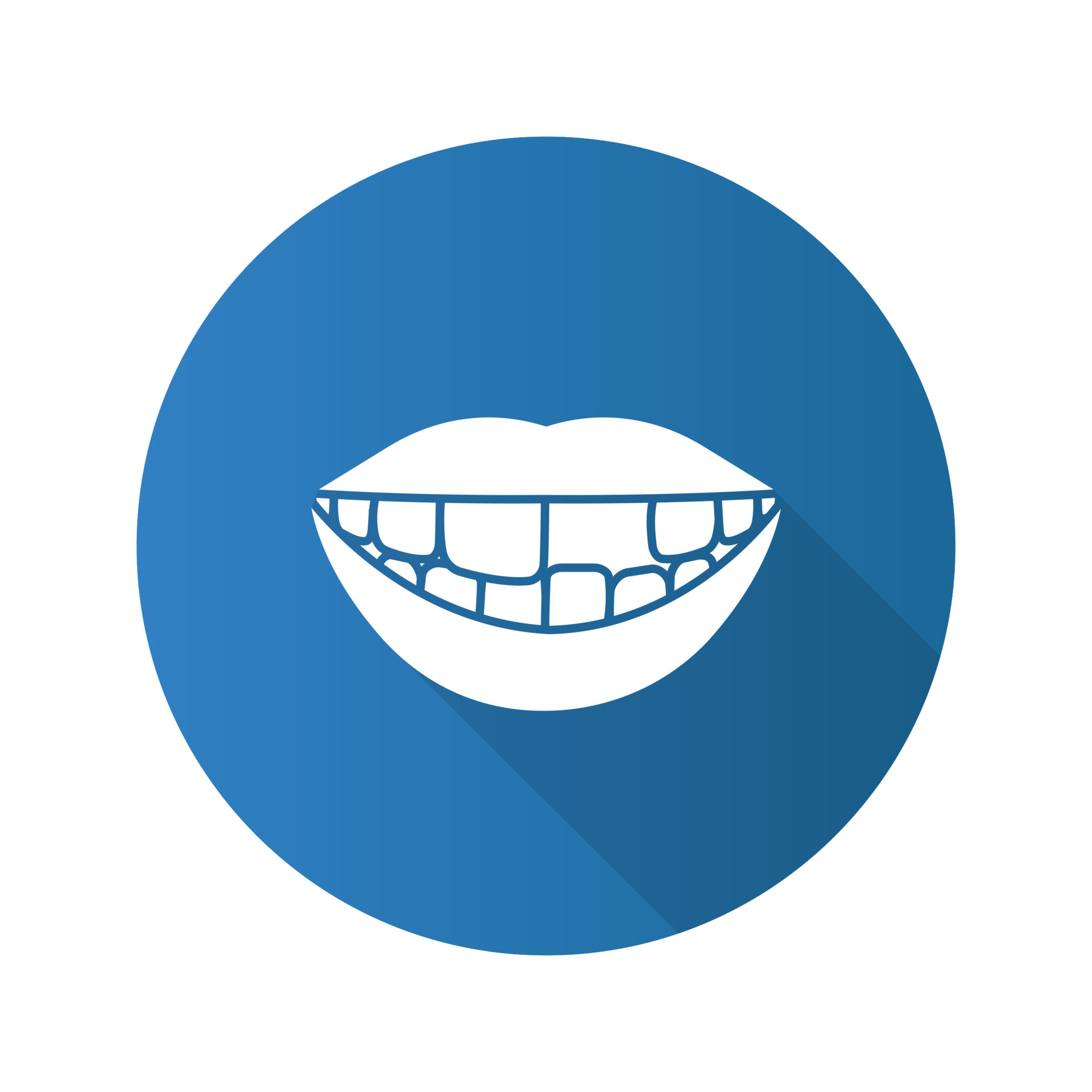 Smile with missing tooth flat design long shadow glyph icon. Vector