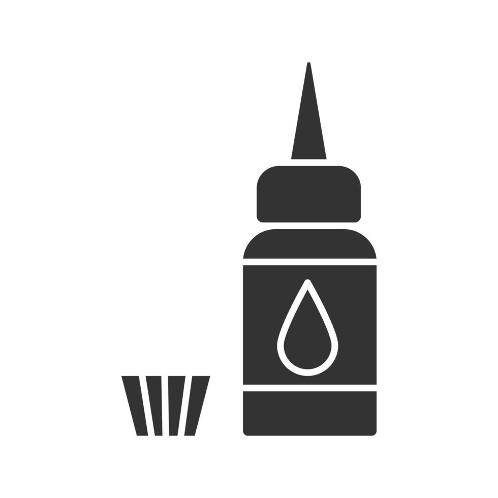 Tattoo machine ink and cap glyph icon. Silhouette symbol. Liquid bottle with drop. Negative space. Vector isolated illustration