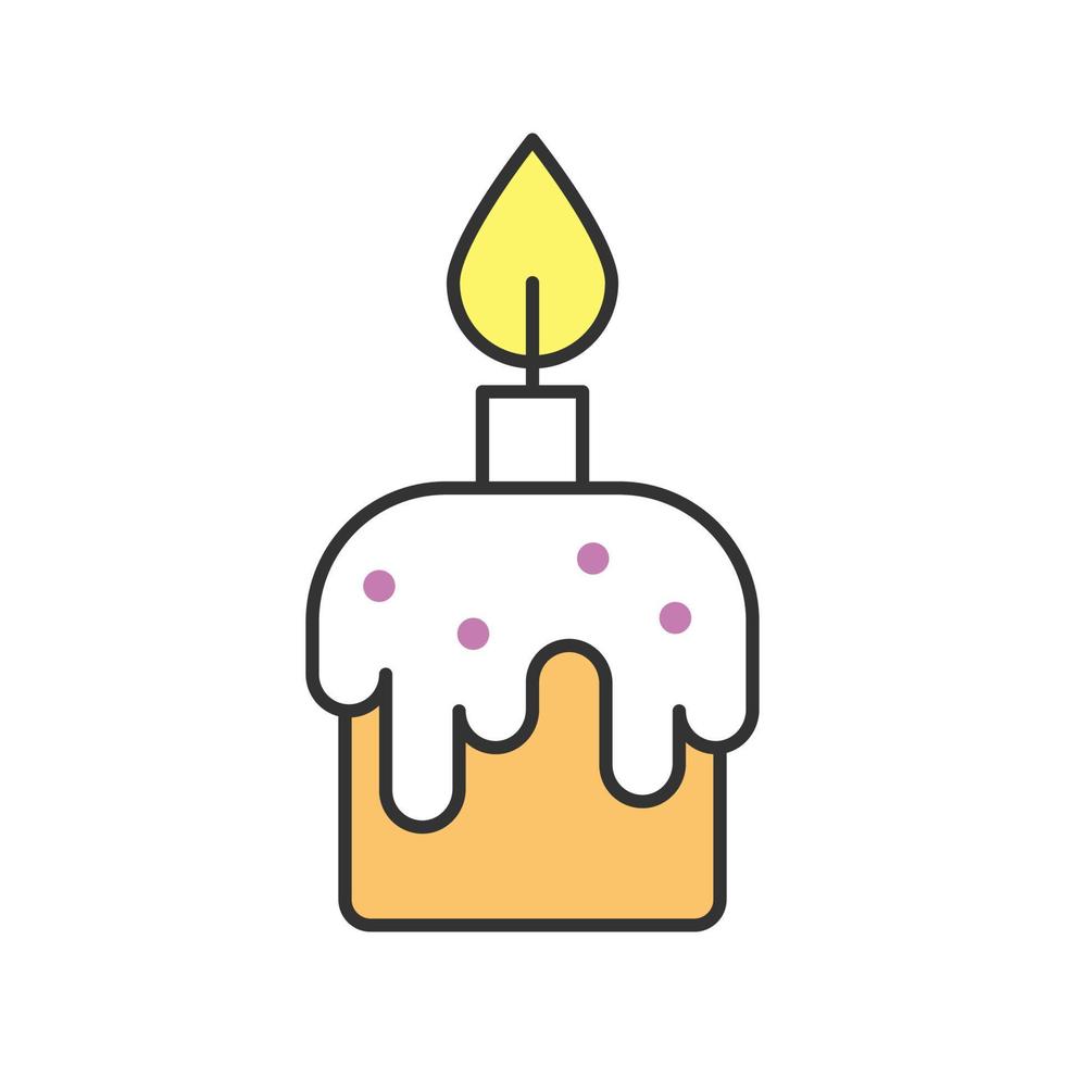 Easter cake and candle color icon. Isolated vector illustration