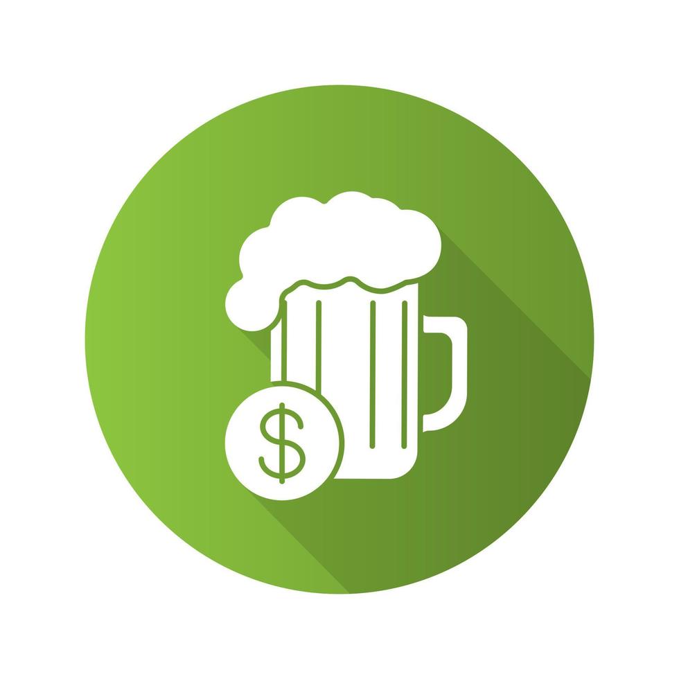 comprar cerveza icono de larga sombra de diseño plano. vaso de cerveza con signo de dólar. símbolo de silueta vectorial vector