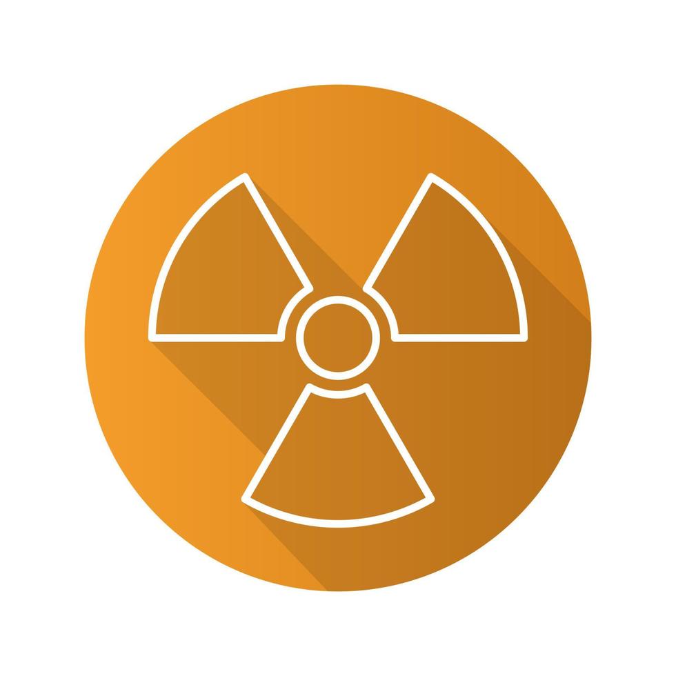 signo de radiación icono de sombra plana lineal larga. símbolo de peligro radiactivo. energía nuclear. símbolo de línea vectorial vector