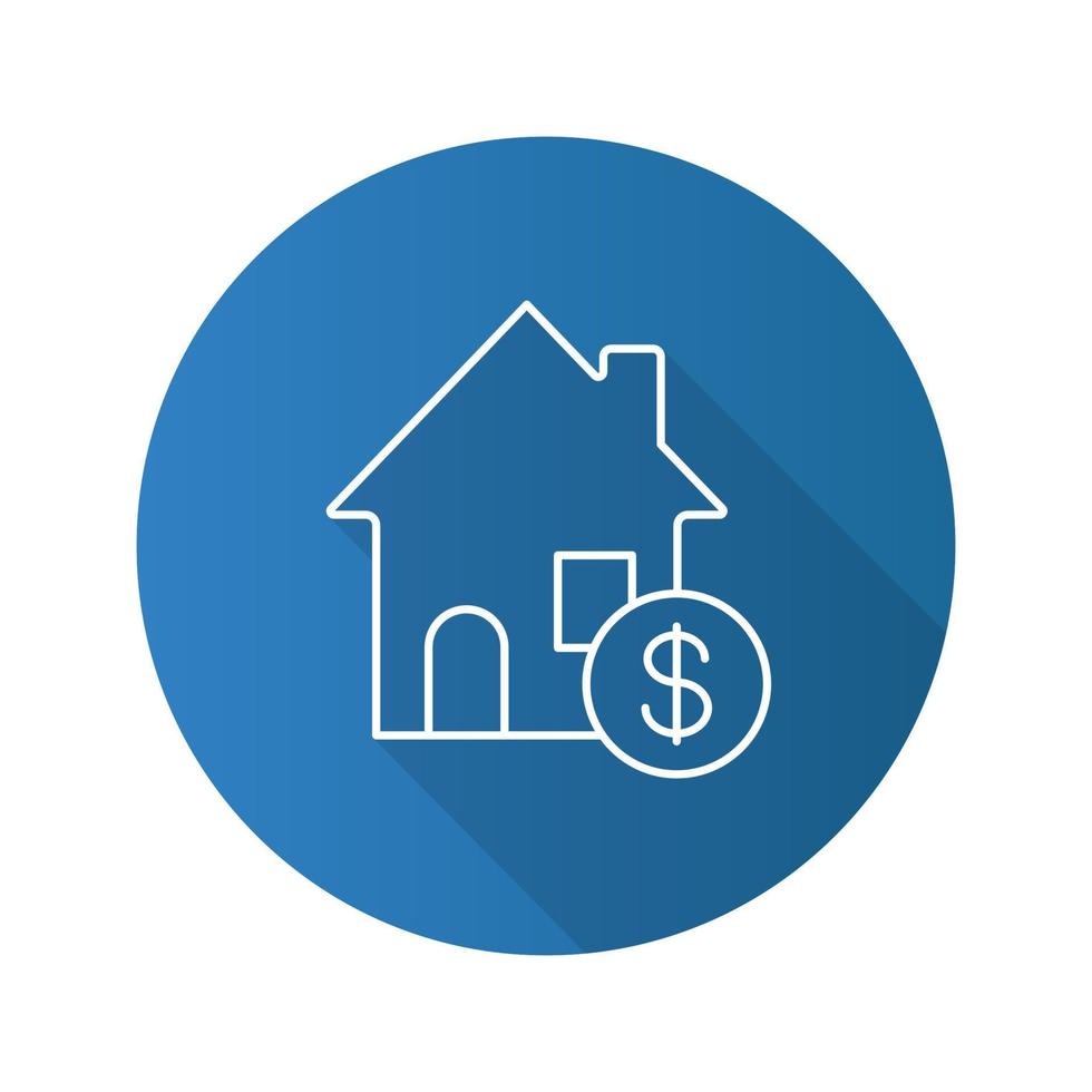 Real estate market flat linear long shadow icon. Rental house with dollar sign. Vector line symbol