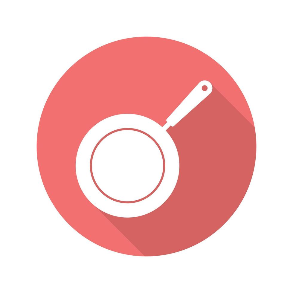 Frying pan flat design long shadow icon. Skillet. Vector silhouette symbol