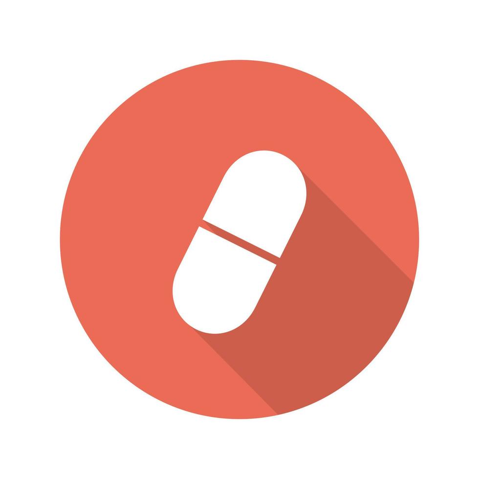 Medicine pill flat design long shadow icon. Pharmacy. Vector silhouette symbol