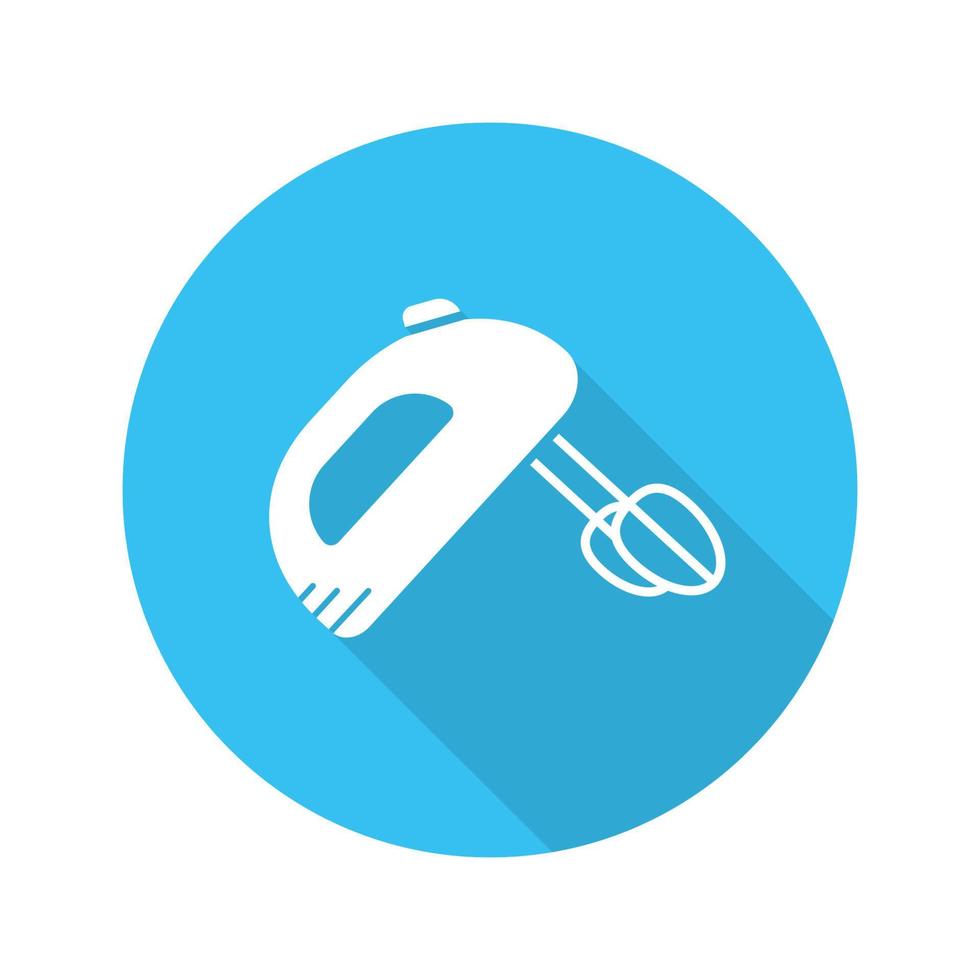 Hand mixer flat design long shadow icon. Vector silhouette symbol