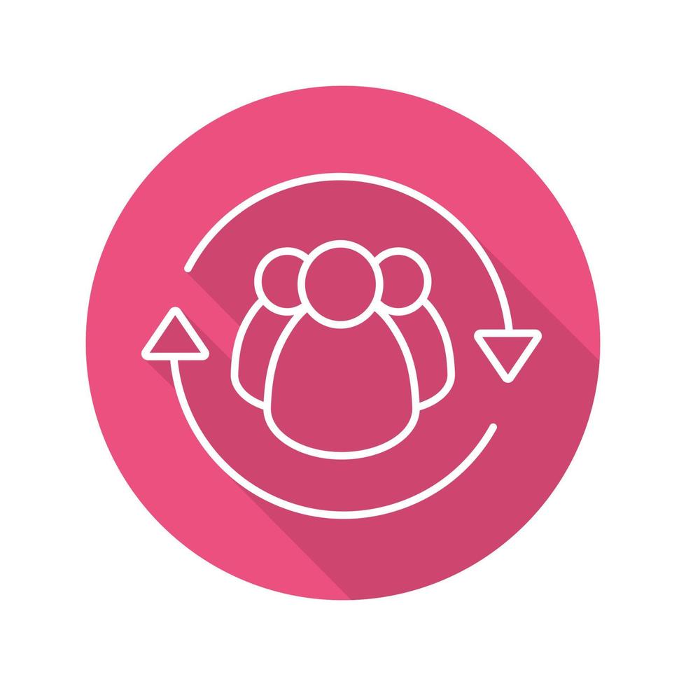 Team management flat linear long shadow icon. Staff turnover. Vector line symbol