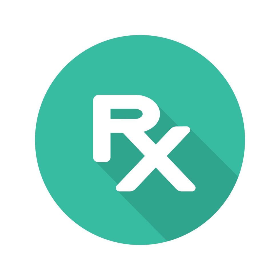 Rx flat design long shadow icon. Medical prescription sign. Vector silhouette symbol