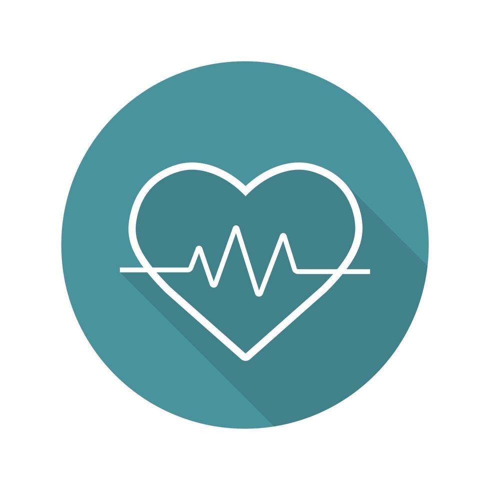 Heartbeat flat linear long shadow icon. Cardiology. Vector line symbol