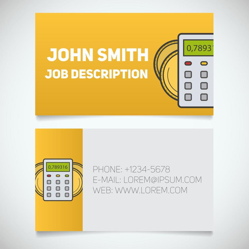 Business card print template with calculator and coins logo. Manager. Accountant. Bookkeeper. Stationery design concept. Vector illustration