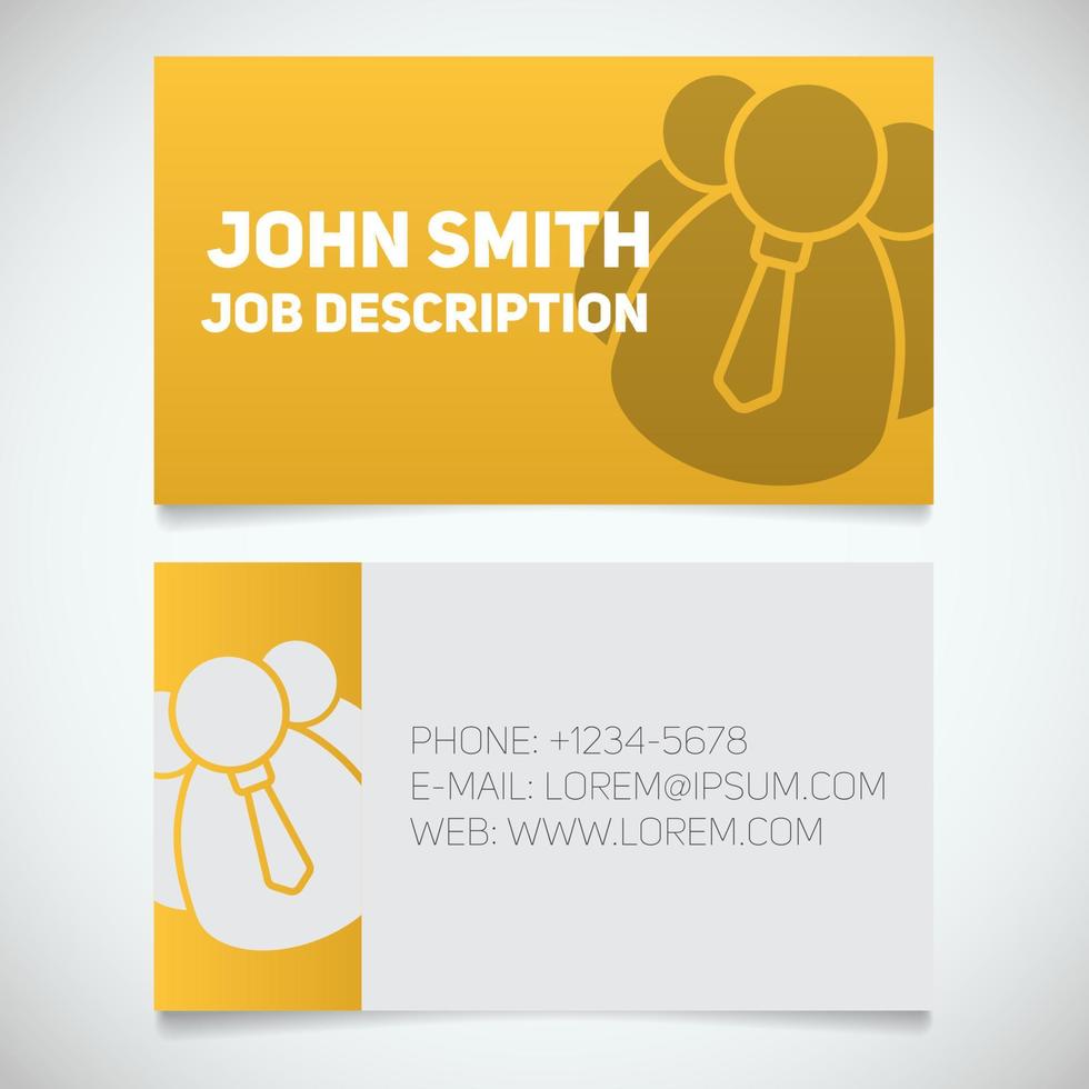 Business card print template with company personnel logo. Manager. Employer. Chief. Stationery design concept. Vector illustration