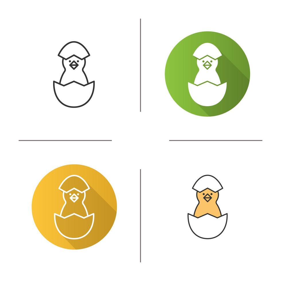 icono de pollo recién nacido. diseño plano, estilos lineales y de color. anidando en cáscara de huevo. ilustraciones vectoriales aisladas vector