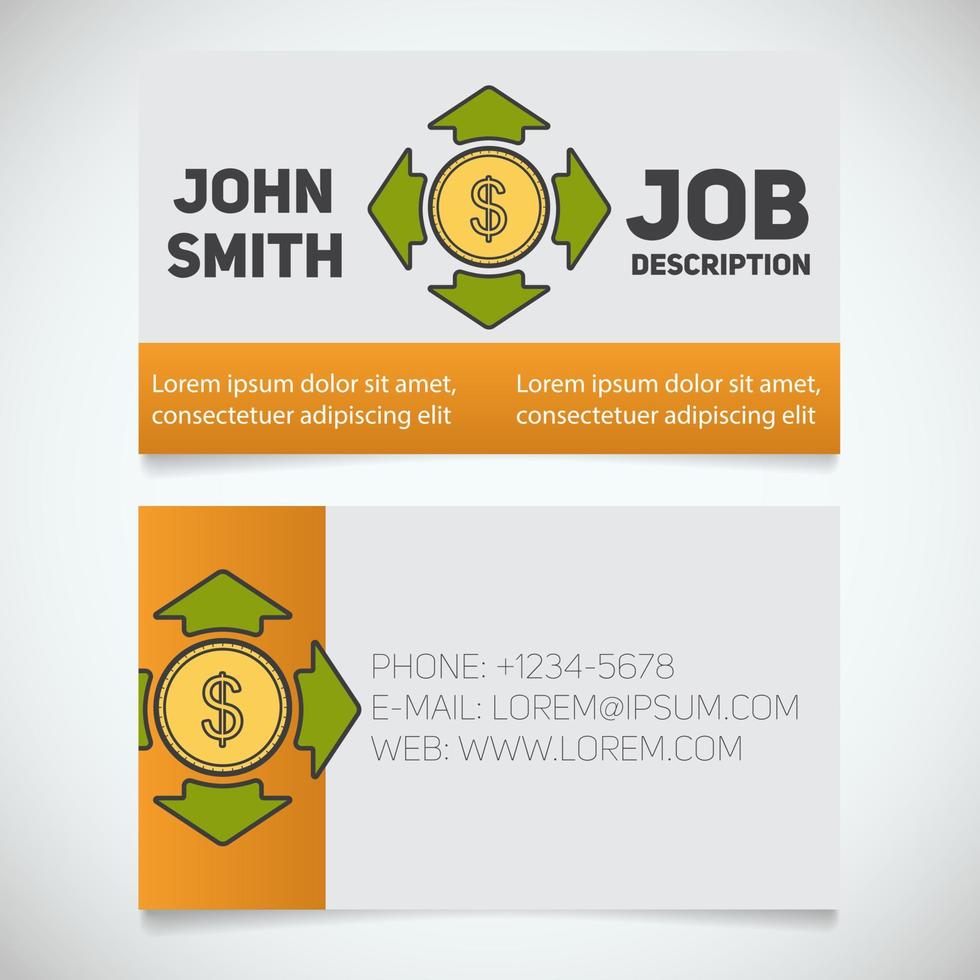 Business card print template with money spending logo. Manager. Accountant. Investor. Stationery design concept. Vector illustration