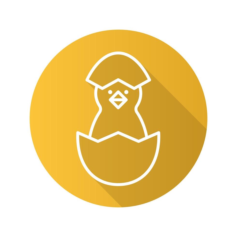 Newborn chicken flat linear long shadow icon. Nestling in egg shell. Vector line symbol