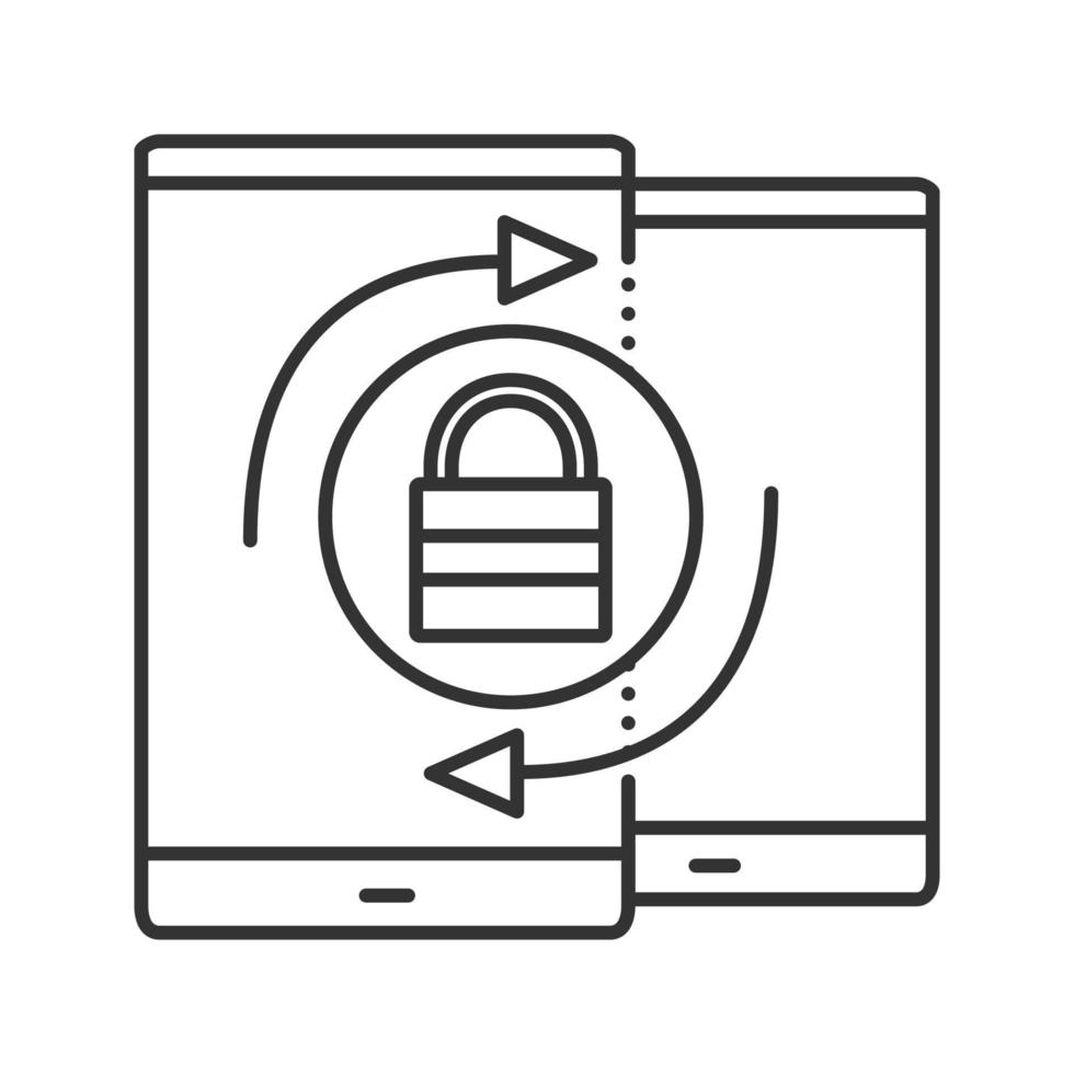 Devices passwords changing linear icon. Thin line illustration. Cybersecurity. Smartphone security synchronization. Contour symbol. Vector isolated outline drawing