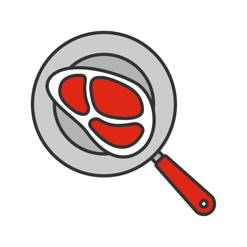 Steak on frying pan color icon. Isolated vector illustration