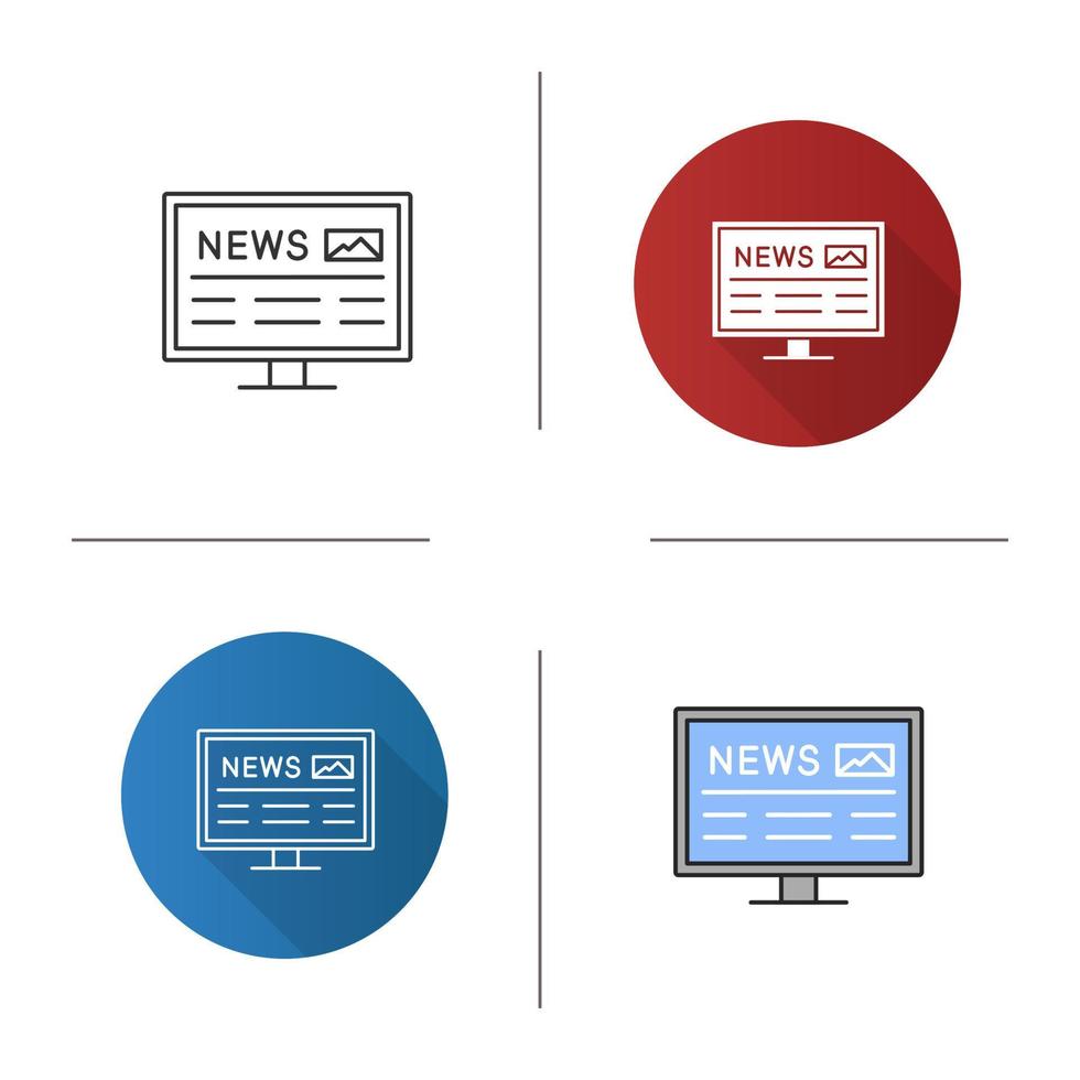 Electronic newspaper icon. Online news on PC. Flat design, linear and color styles. Isolated vector illustrations