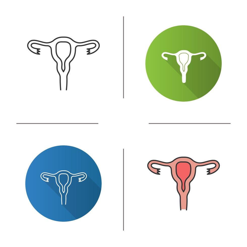 Uterus, fallopian tubes and vagina icon. Female reproductive system. Flat design, linear and color styles. Isolated vector illustrations