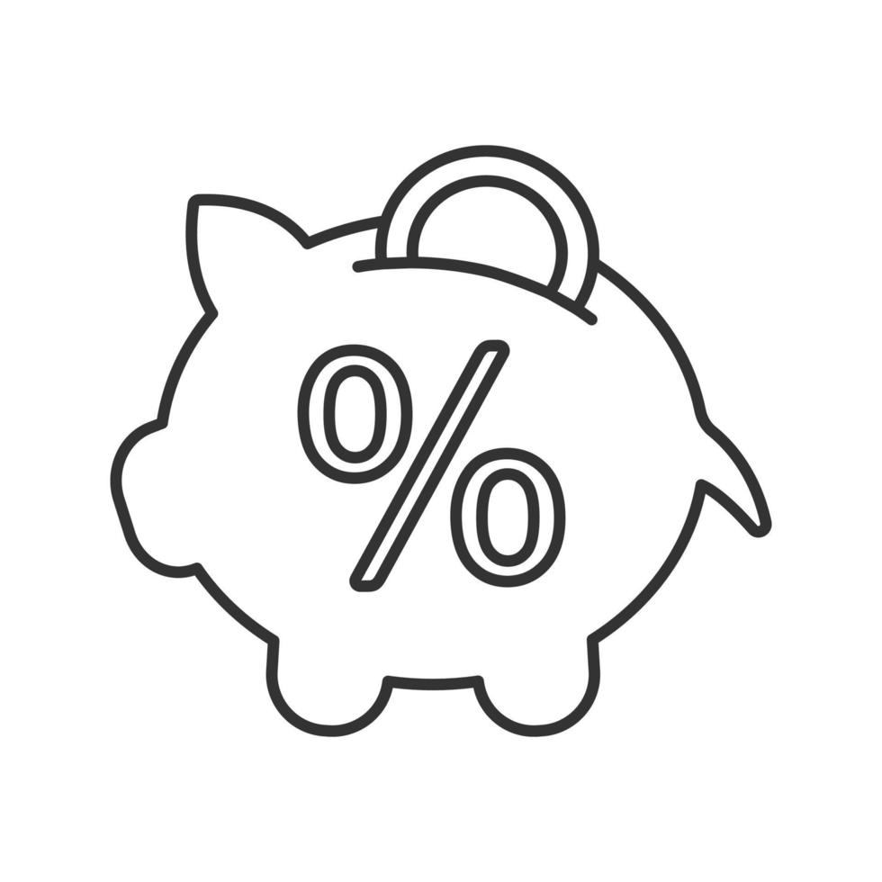 Penny piggy bank with percent linear icon. Deposit interest rate. Thin line illustration. Saving money. Contour symbol. Vector isolated outline drawing